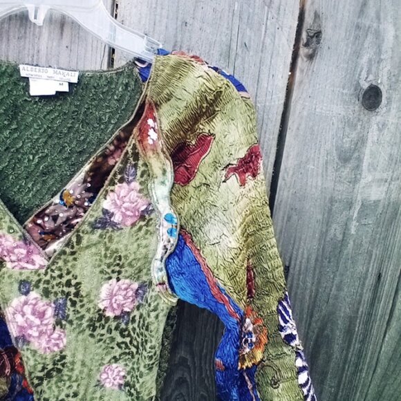 ALBERTO MAKALI Y2K VINTAGE ART TO WEAR COLOR BLOCK PRINT CRINKLE TOP SZ M BOHO - Picture 8 of 11